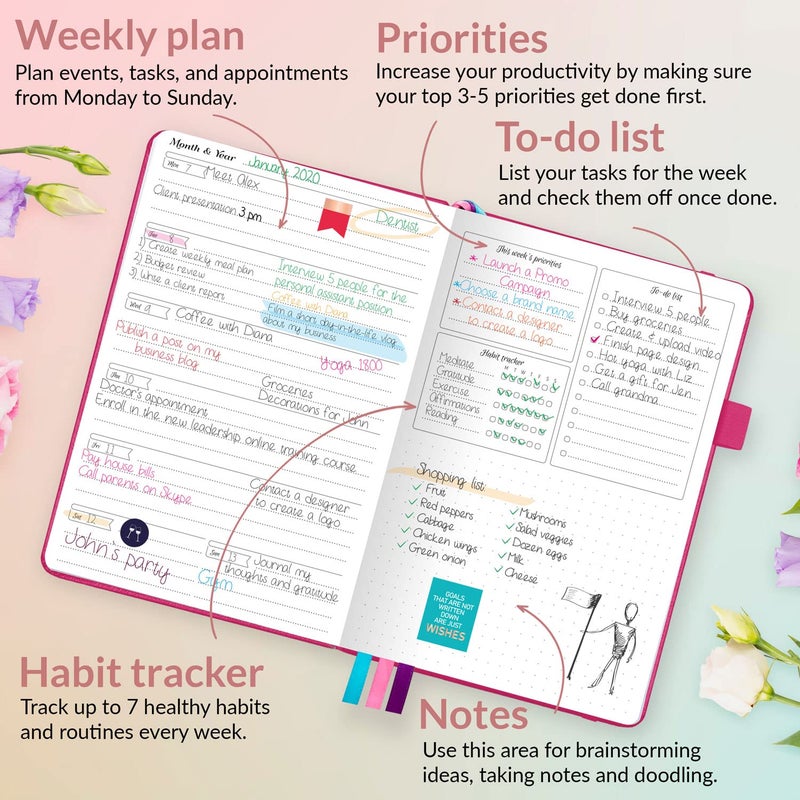GoGirl Planner and Organizer for Women â€“ Compact Size Weekly Planner, Goals Journal & Agenda to Improve Time Management, Productivity & Live Happier. Undated â€“ Start Anytime, Lasts 1 Year â€“ Hot Pink - Image 3